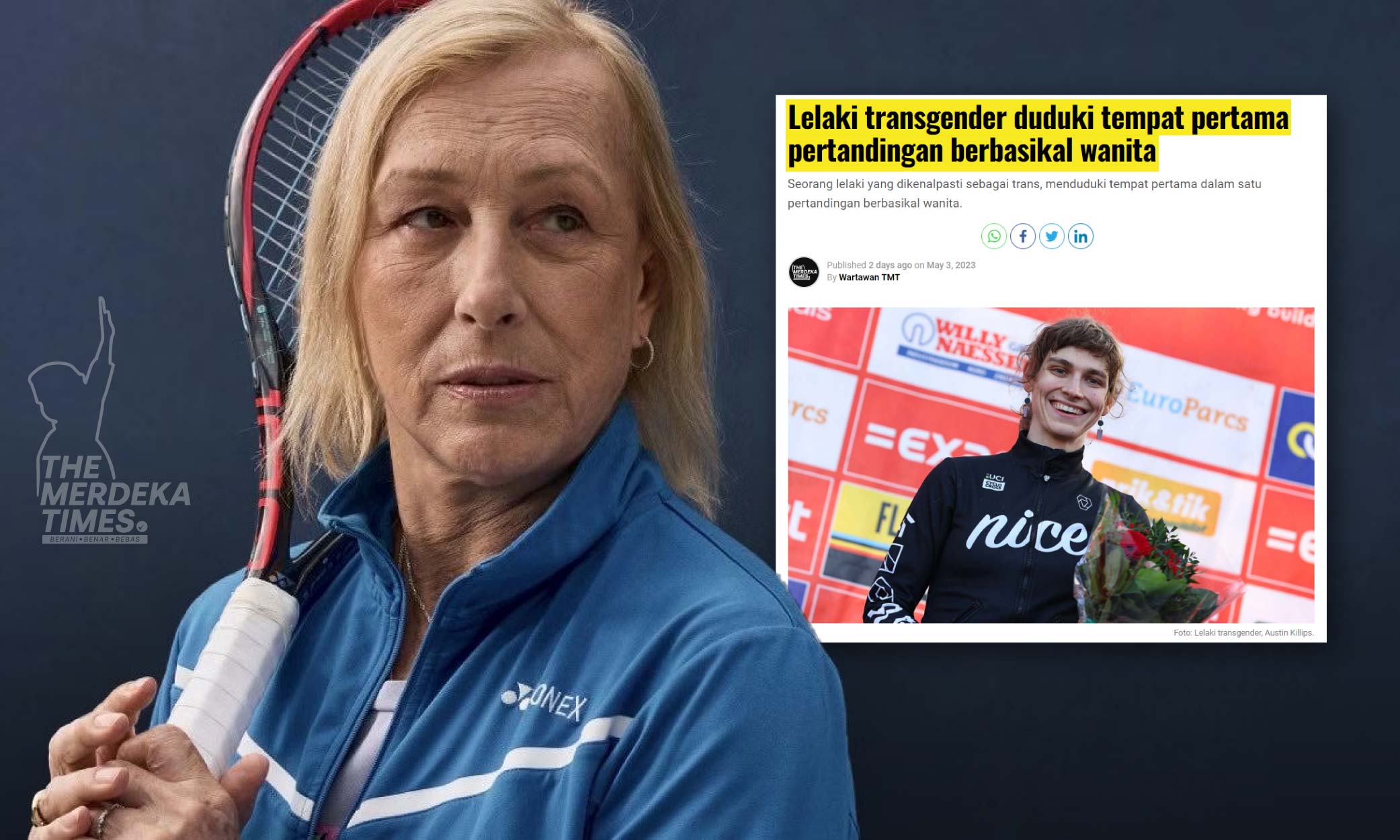 Legenda tenis wanita selar kemenangan lelaki transgender dalam sukan berbasikal wanita