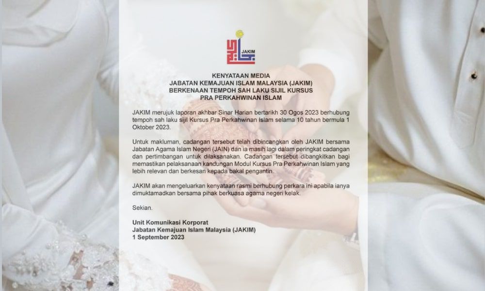 Tempoh sah laku sijil kursus praperkahwinan masih peringkat cadangan – JAKIM