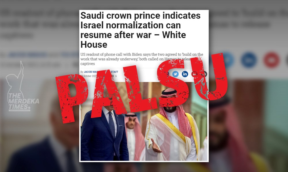 Tiada perkataan normalisasi, Portal berita Israel manipulasi perbincangan Putera Mahkota Saudi dengan Presiden AS
